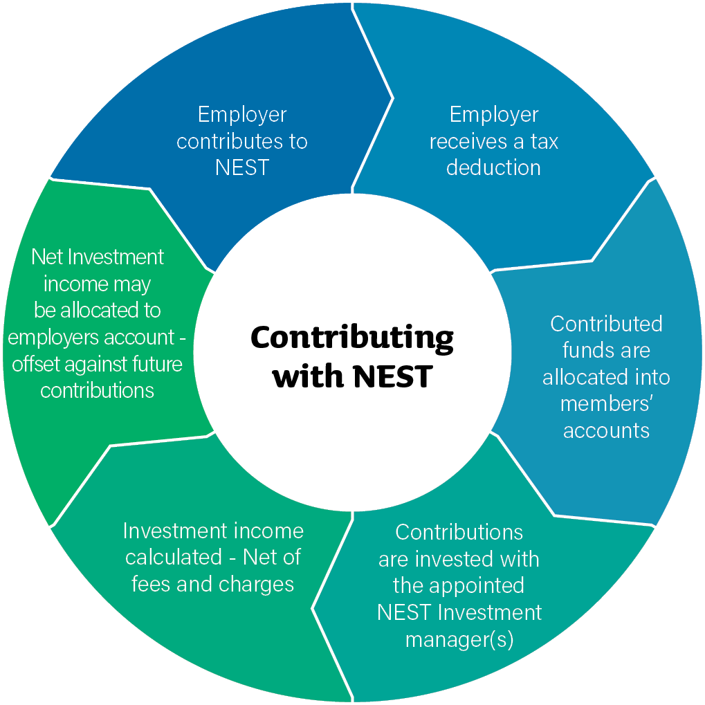 circular illustration of how contributions to NEST are made.
